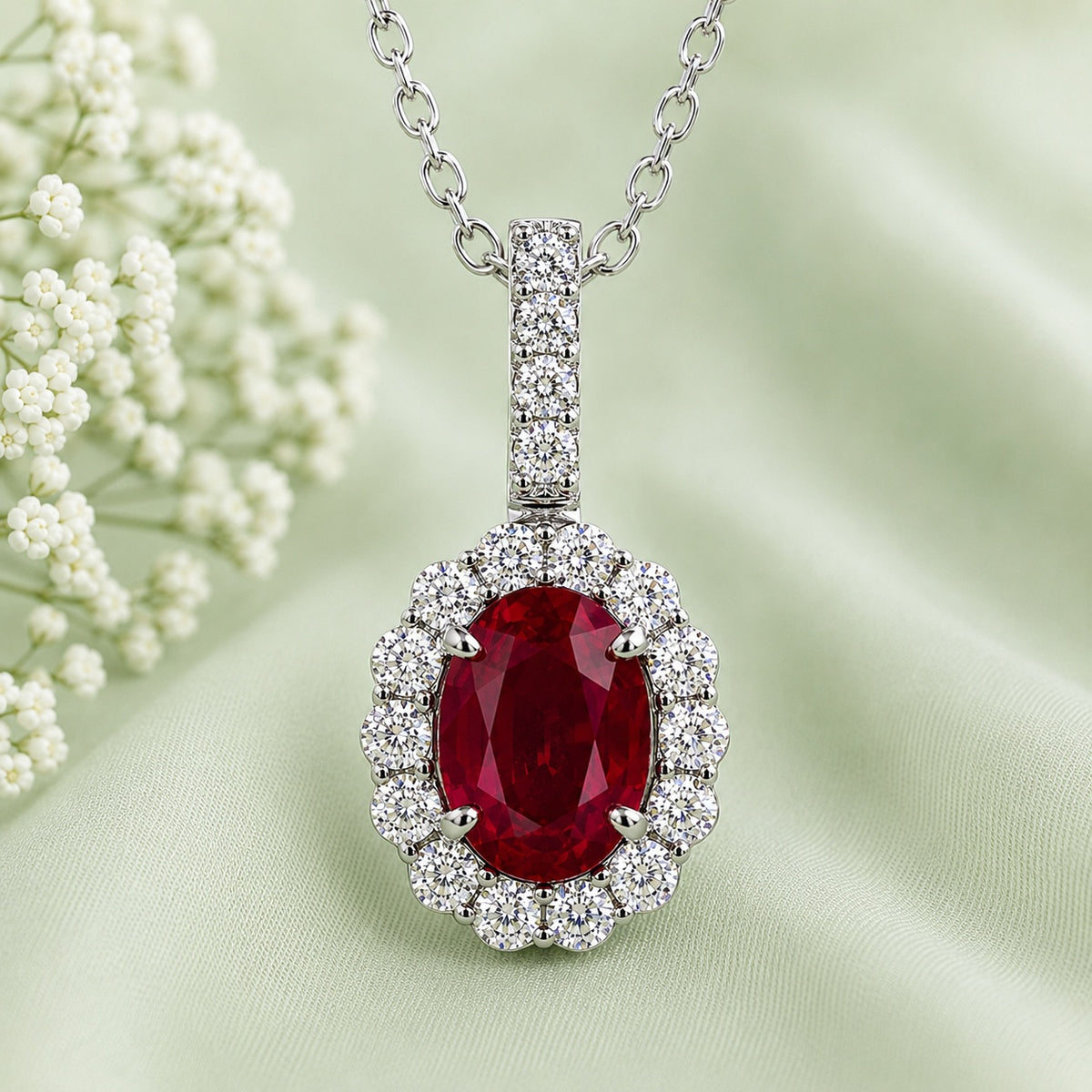 Ruby & Moissanites 925 Silver Necklace