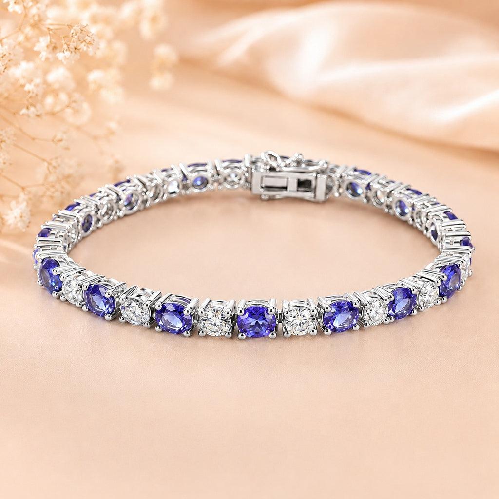 Tanzanite 9ct Silver Bracelet with Moissanites