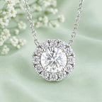 White Moissanite Halo Necklace Sterling Silver 925