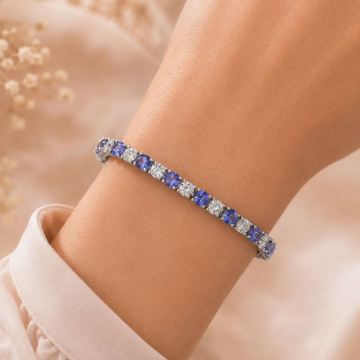 Tanzanite 9ct Silver Bracelet with Moissanites