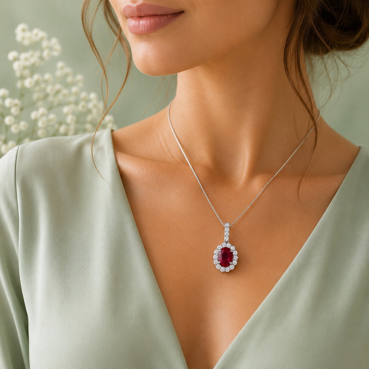 Ruby & Moissanites 925 Silver Necklace