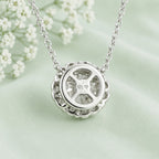 White Moissanite Halo Necklace Sterling Silver 925