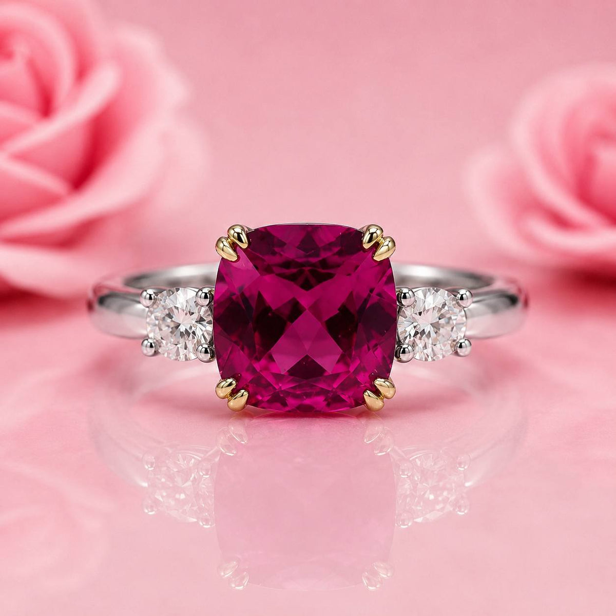 Pink Sapphire Moissanites Fashion Silver Ring