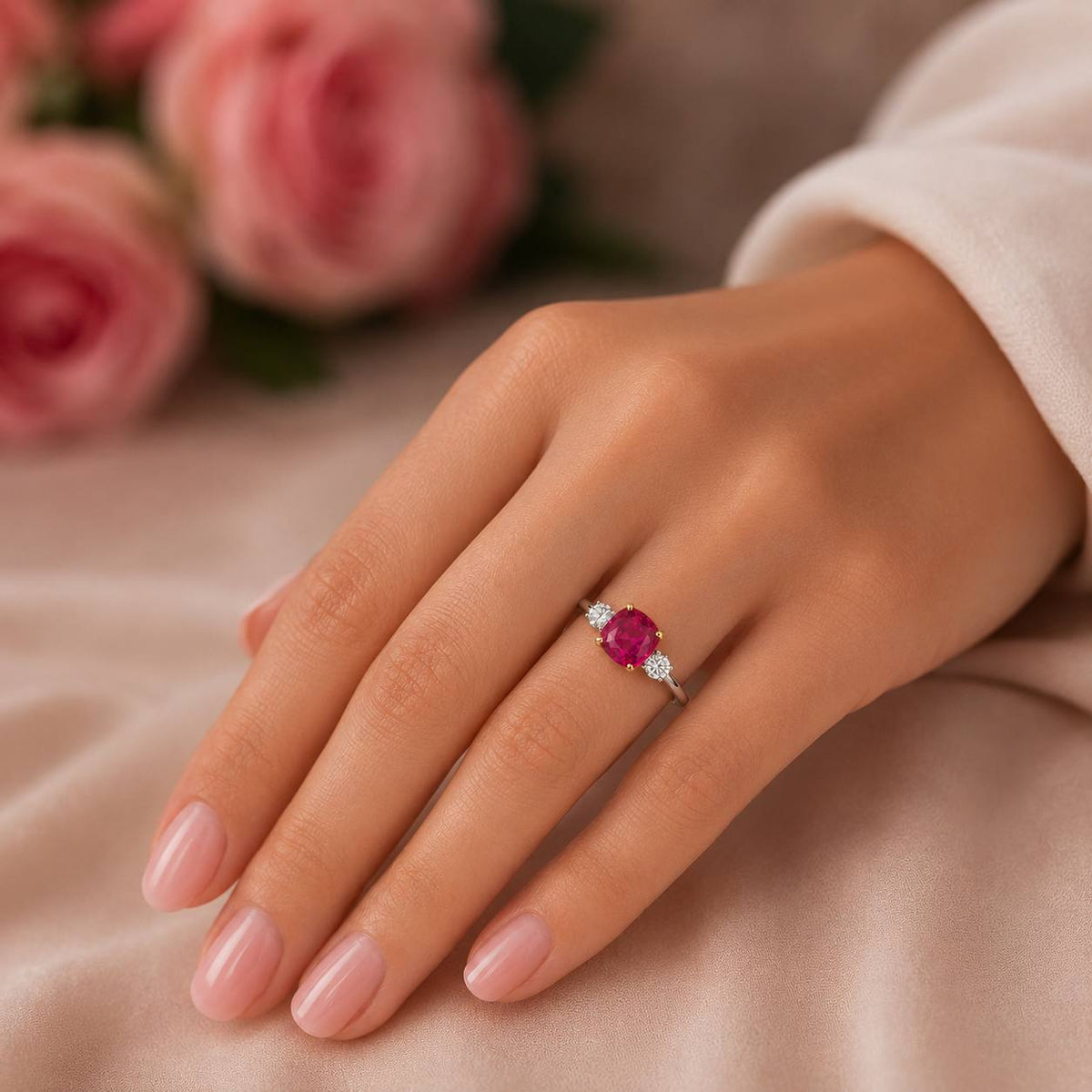 Pink Sapphire Moissanites Fashion Silver Ring