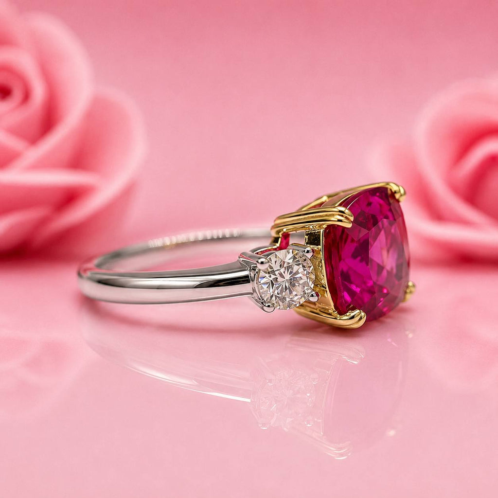 Pink Sapphire Moissanites Fashion Silver Ring