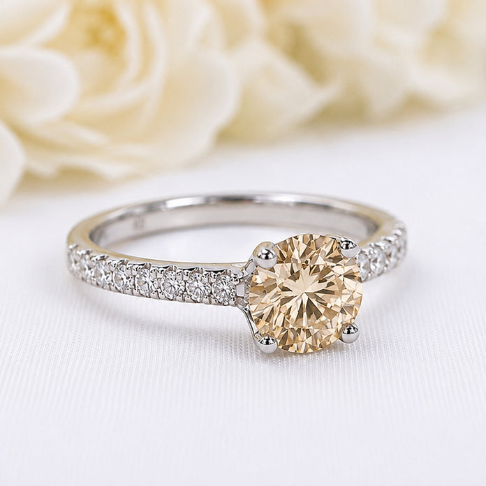 Champagne Moissanite Engagement Ring 925 Sterling Silver