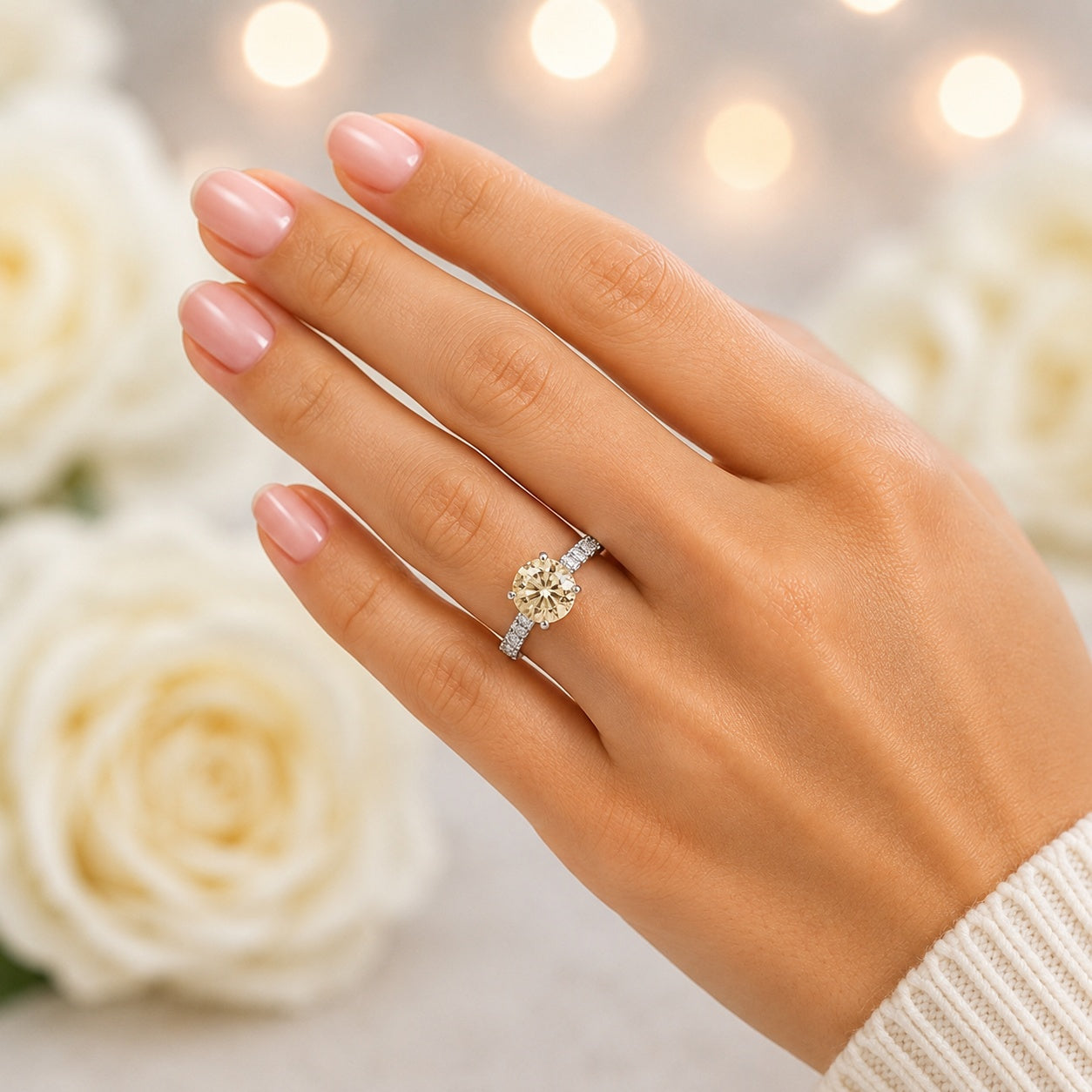 Champagne Moissanite Engagement Ring 925 Sterling Silver