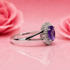 Amethyst and Moissanites 925 Sterling Silver Ring
