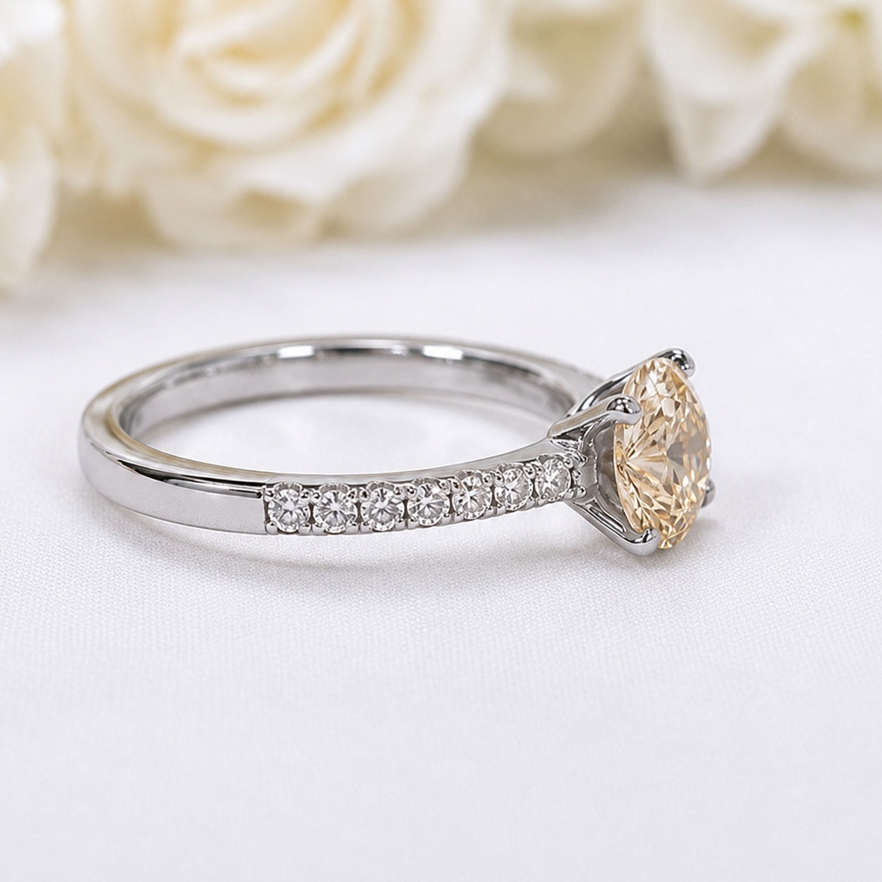 Champagne Moissanite Engagement Ring 925 Sterling Silver