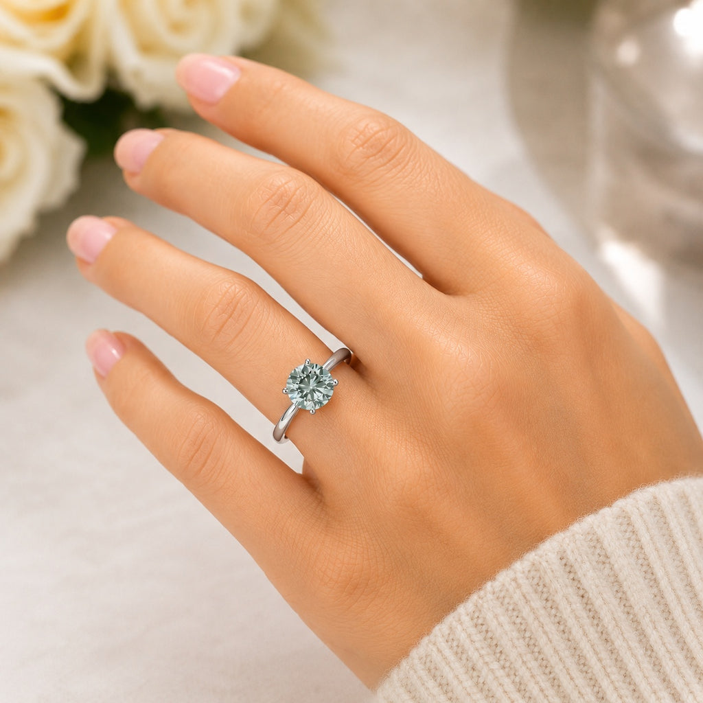 1ct Blue Moissanite Engagemnt Ring 925 Sterling Silver