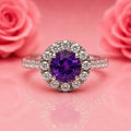 Amethyst & Moissanites Platinum-plated Silver Ring