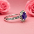 Amethyst & Moissanites Platinum-plated Silver Ring