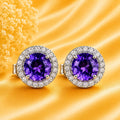Amethyst & Moissanite Stud Earings 925 Sterling Silver