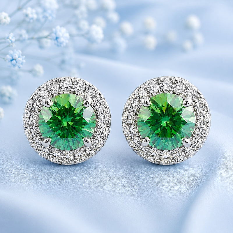 1 carat Green Moissanite Earrings Platinum Plated Silver 925