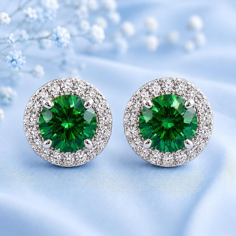 1 carat Green Moissanite Earrings Platinum Plated Silver 925