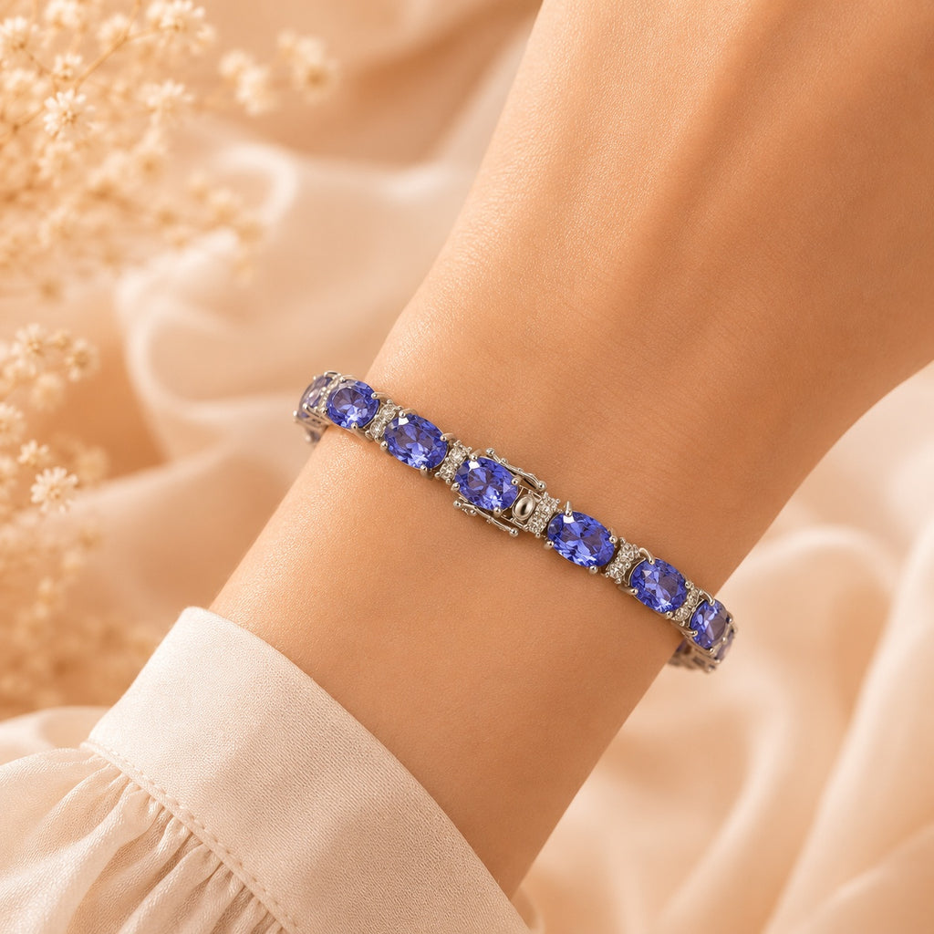 Tanzanite 14ct Silver Bracelet with Moissanites