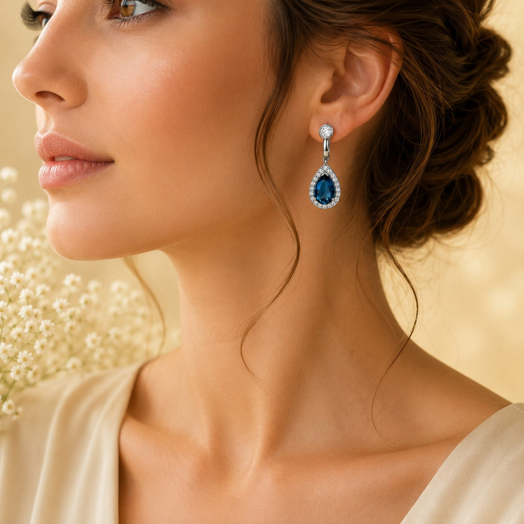 Blue Topaz & Moissanite Earrings Silver 925