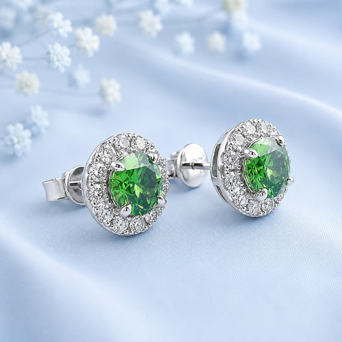 1 carat Green Moissanite Earrings Platinum Plated Silver 925