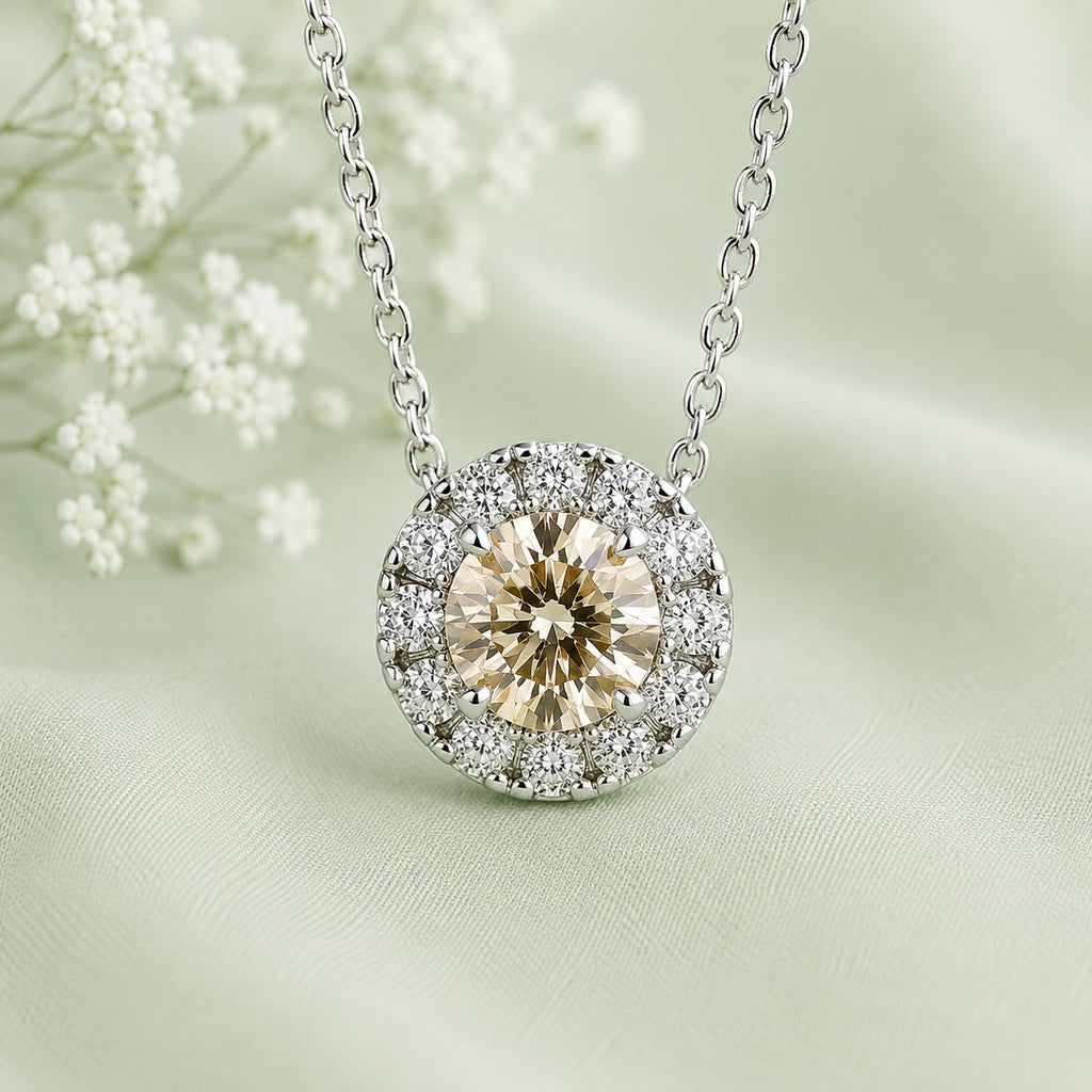 1ct Champagne and White Moissanite Necklace