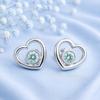 1ct Blue Moissanite Sterling Silver Earrings Two Hearts