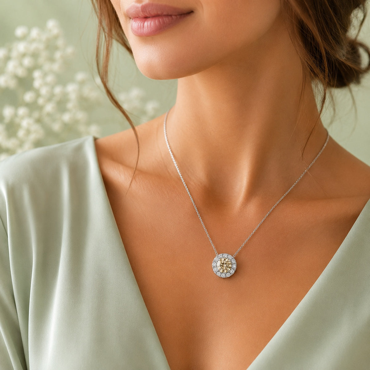 1ct Champagne and White Moissanite Necklace