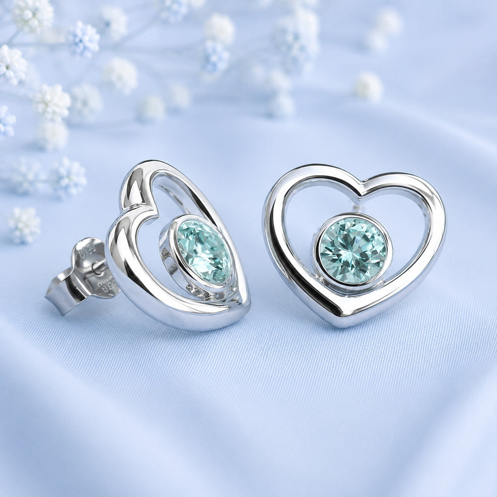 1ct Blue Moissanite Sterling Silver Earrings Two Hearts