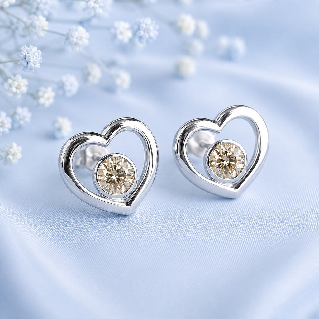 2ct Moissanite Sterling Silver Earrings Two Hearts