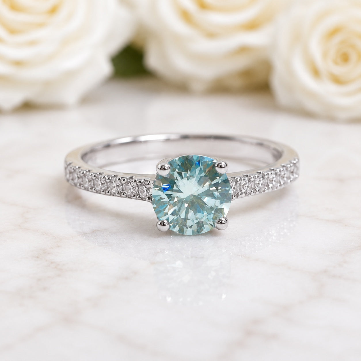 Blue & White Moissanites Engagement Ring 925 Silver