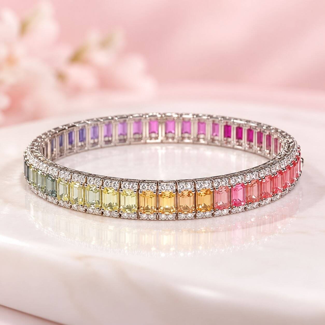 Multicolor Lab-Grown Sapphire & Moissanite Bracelet in 925 Sterling Silver