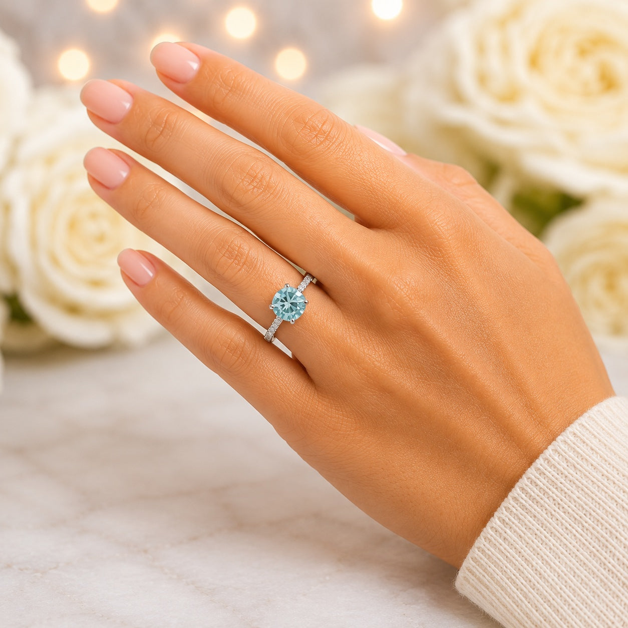 Blue & White Moissanites Engagement Ring 925 Silver