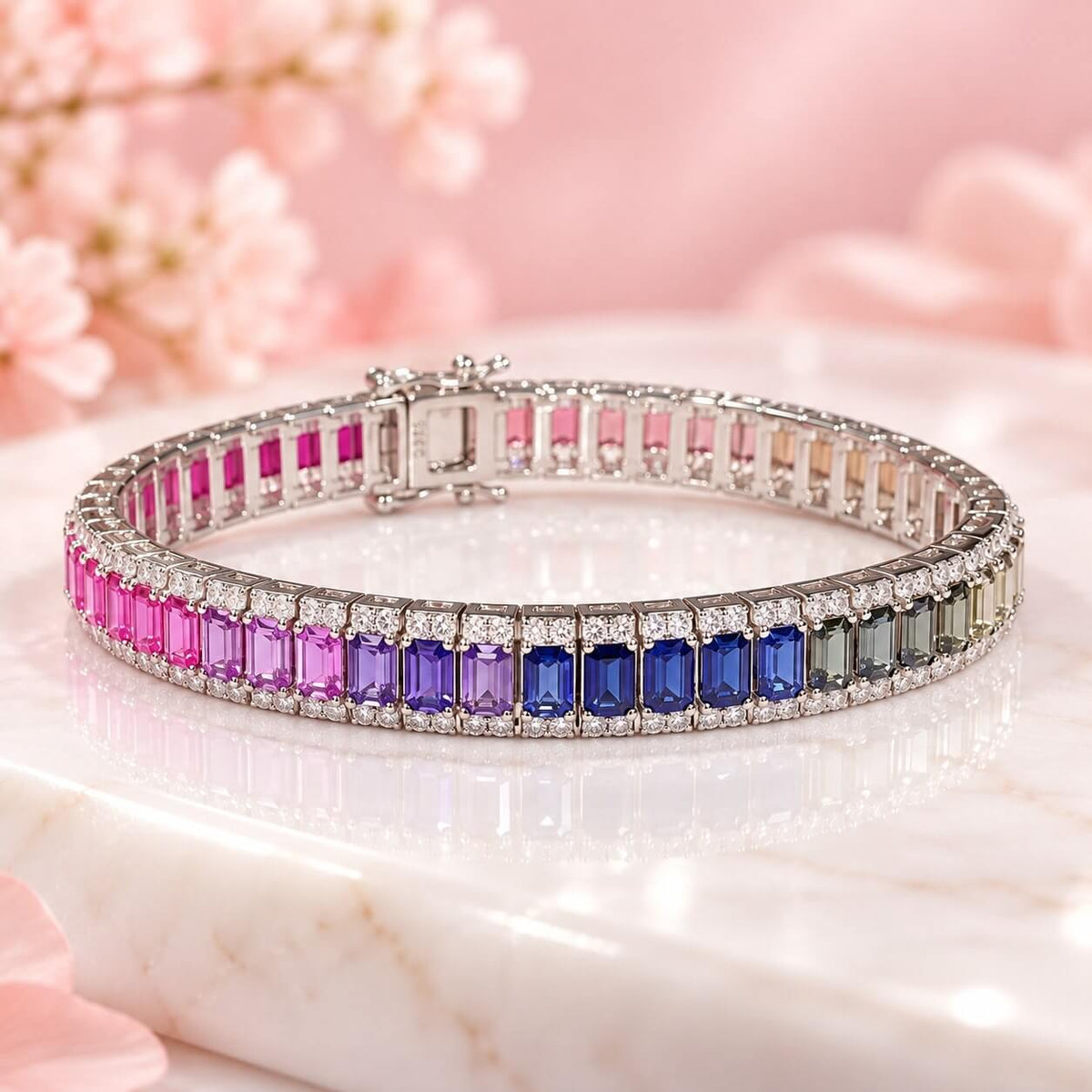 Multicolor Lab-Grown Sapphire & Moissanite Bracelet in 925 Sterling Silver