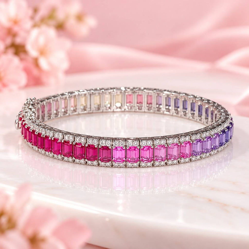 Multicolor Lab-Grown Sapphire & Moissanite Bracelet in 925 Sterling Silver
