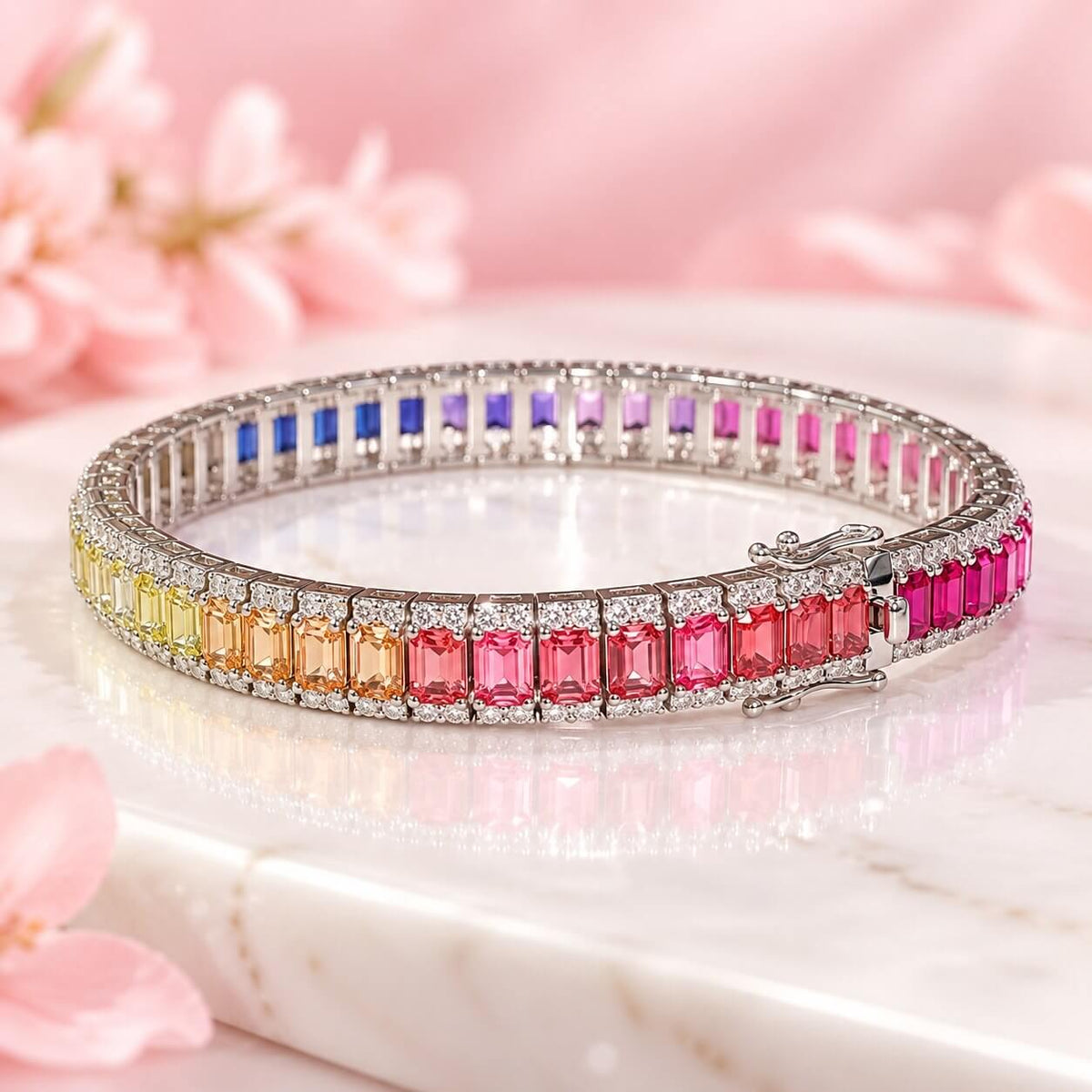 Multicolor Lab-Grown Sapphire & Moissanite Bracelet in 925 Sterling Silver