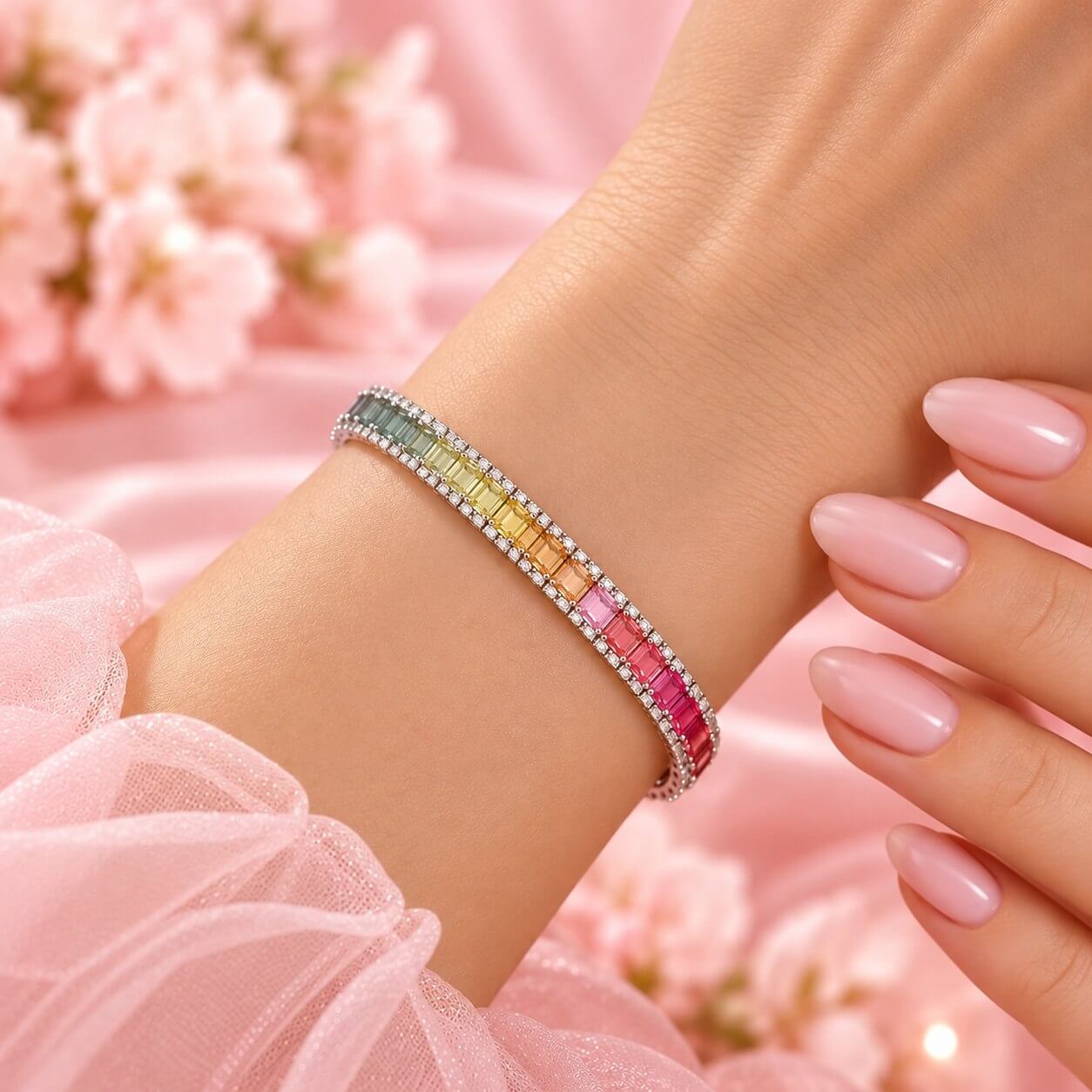 Multicolor Lab-Grown Sapphire & Moissanite Bracelet in 925 Sterling Silver
