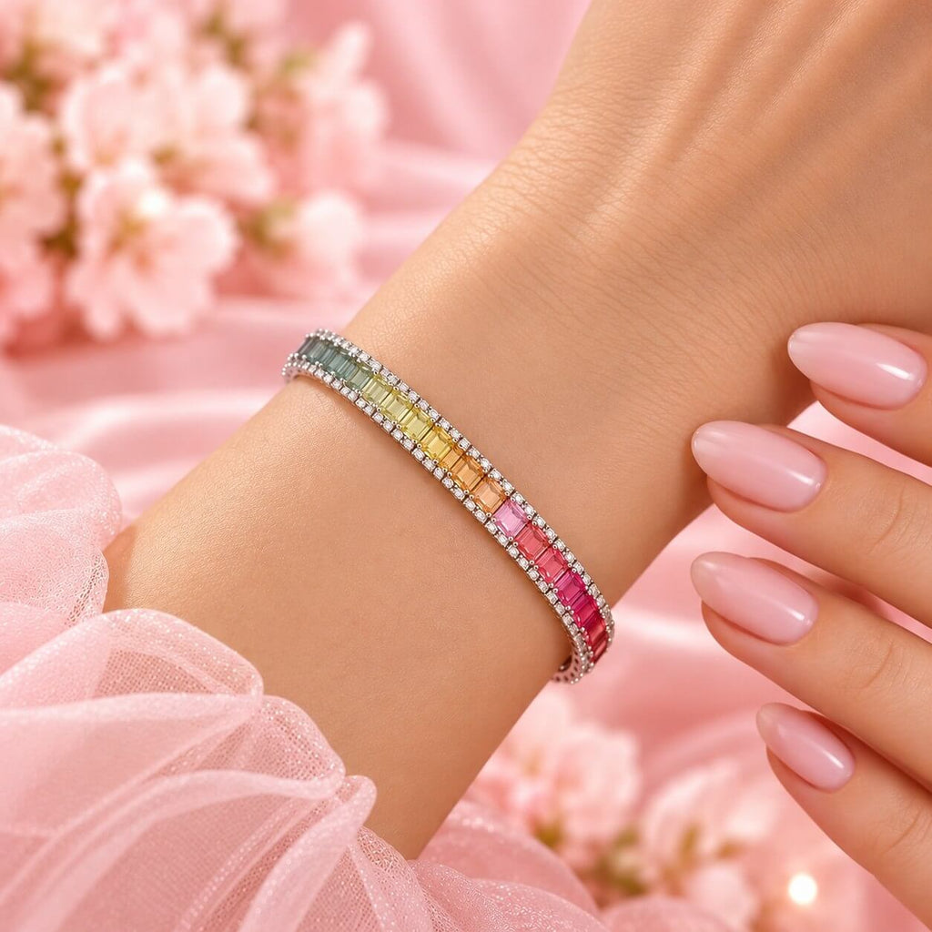 Multicolor Lab-Grown Sapphire & Moissanite Bracelet in 925 Sterling Silver