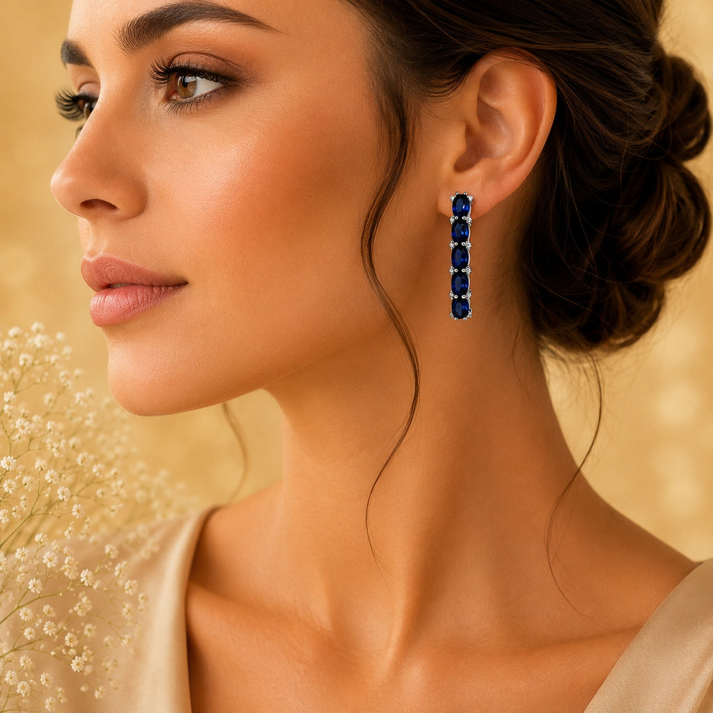 Lab-grown Blue Sapphire Moissanite Silver Earrings