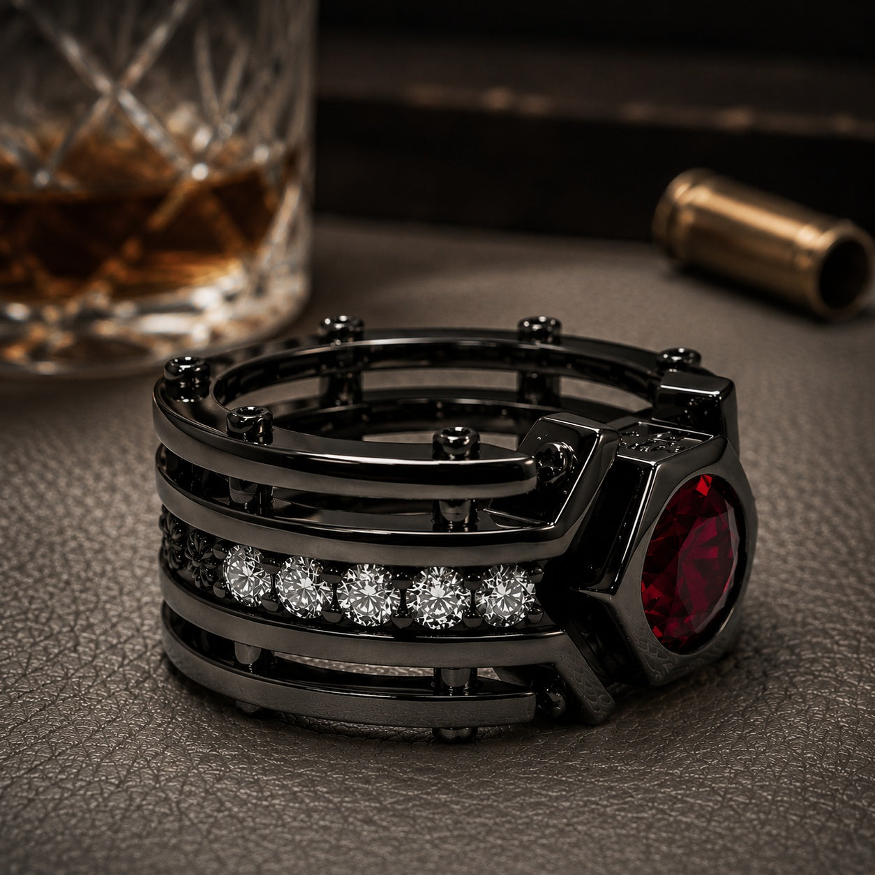 925 Silver Ruby Ring Black Rhoduim
