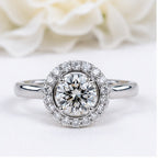 Champagne Moissanite Halo Ring Silver 925 Platinum Plated