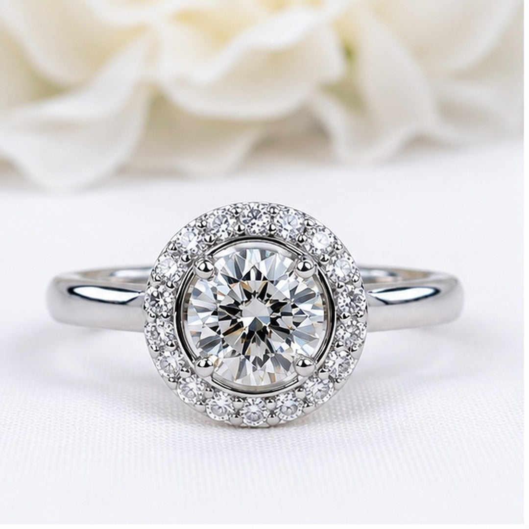 Champagne Moissanite Halo Ring Silver 925 Platinum Plated