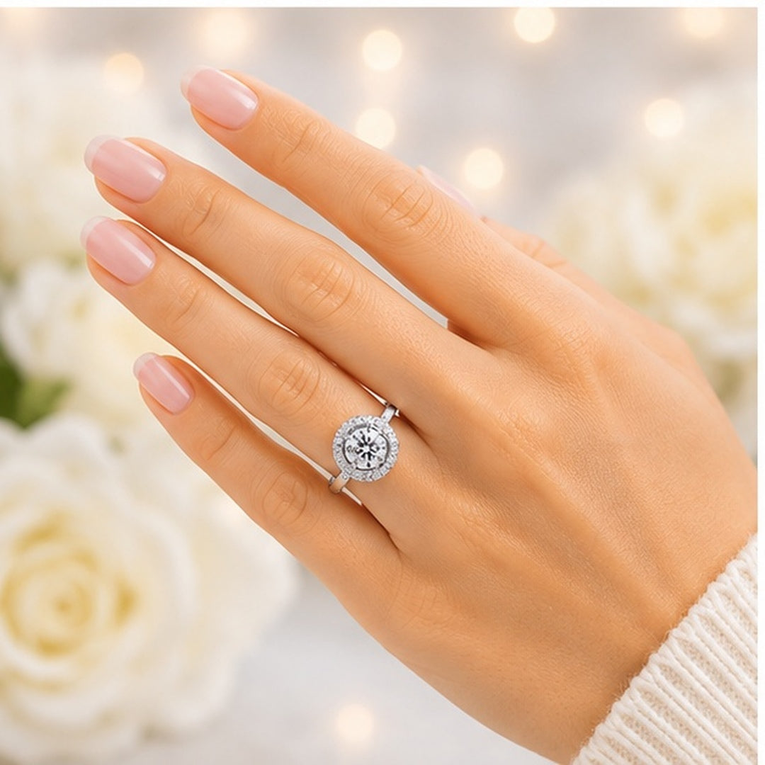Champagne Moissanite Halo Ring Silver 925 Platinum Plated