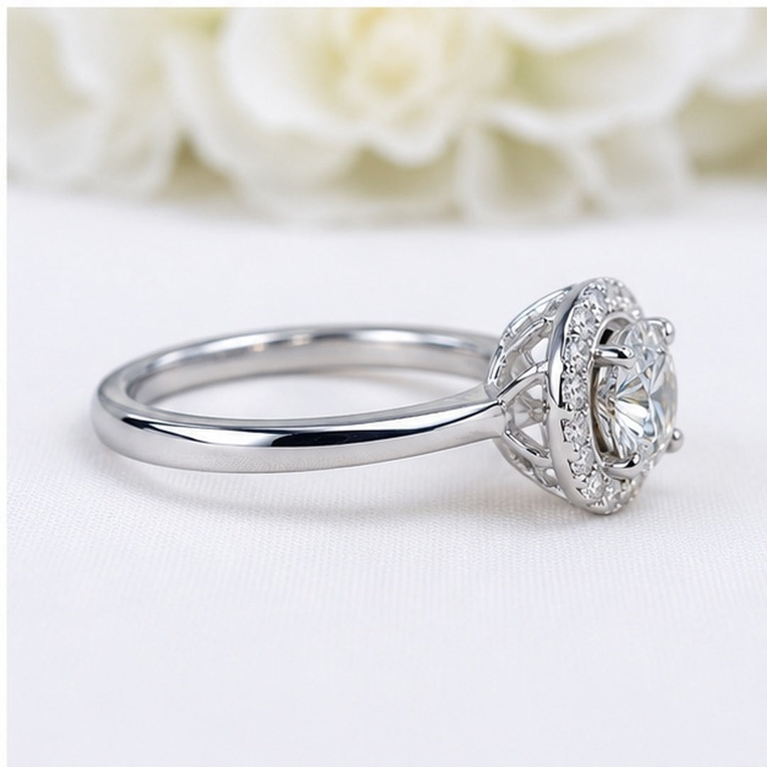 Champagne Moissanite Halo Ring Silver 925 Platinum Plated