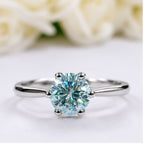 1ct Blue Moissanite Solitaire Silver Ring 6 prong