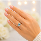 1ct Blue Moissanite Solitaire Silver Ring 6 prong