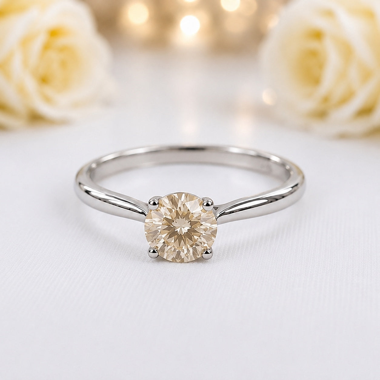 1ct Moissanite Platinum Plated 925 Silver Solitaire Ring