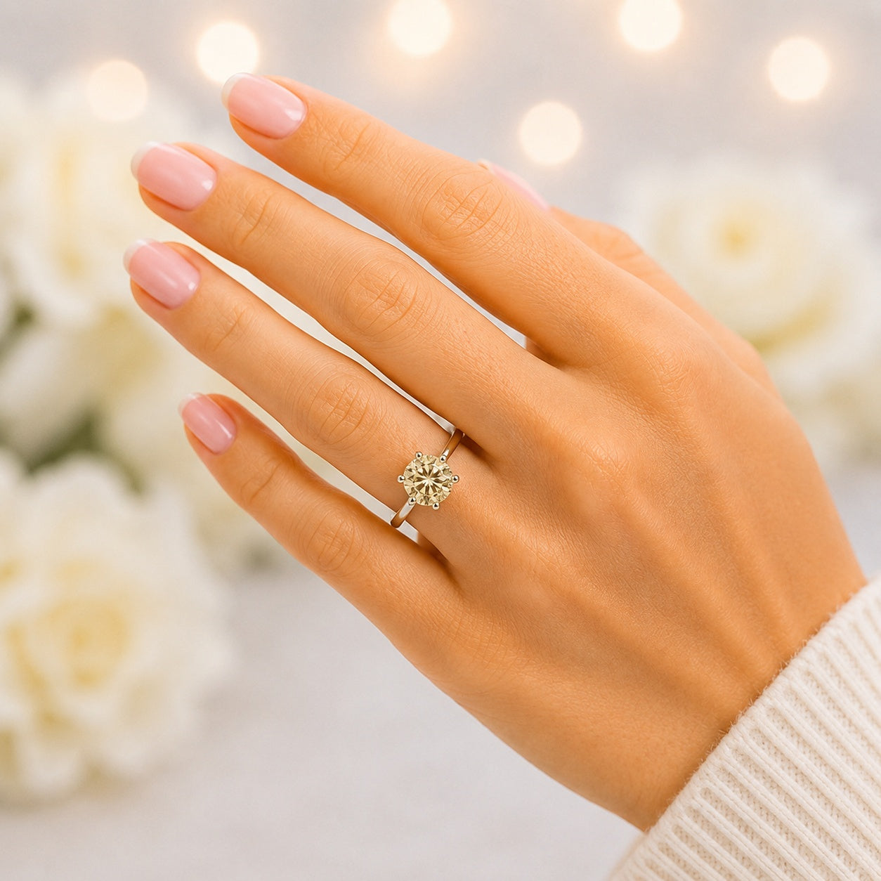1ct Moissanite Platinum Plated 925 Silver Solitaire Ring