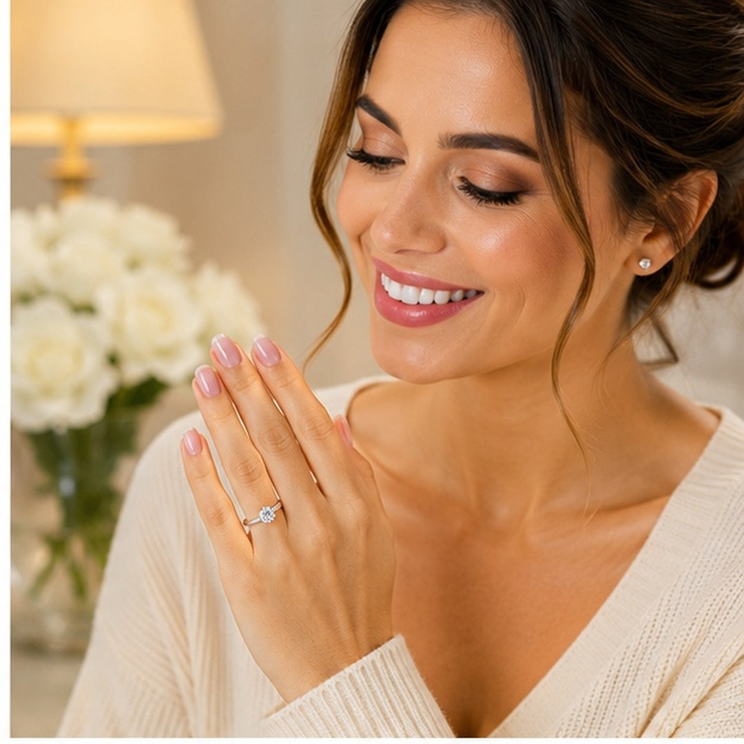 1ct Moissanite Platinum Plated 925 Silver Solitaire Ring