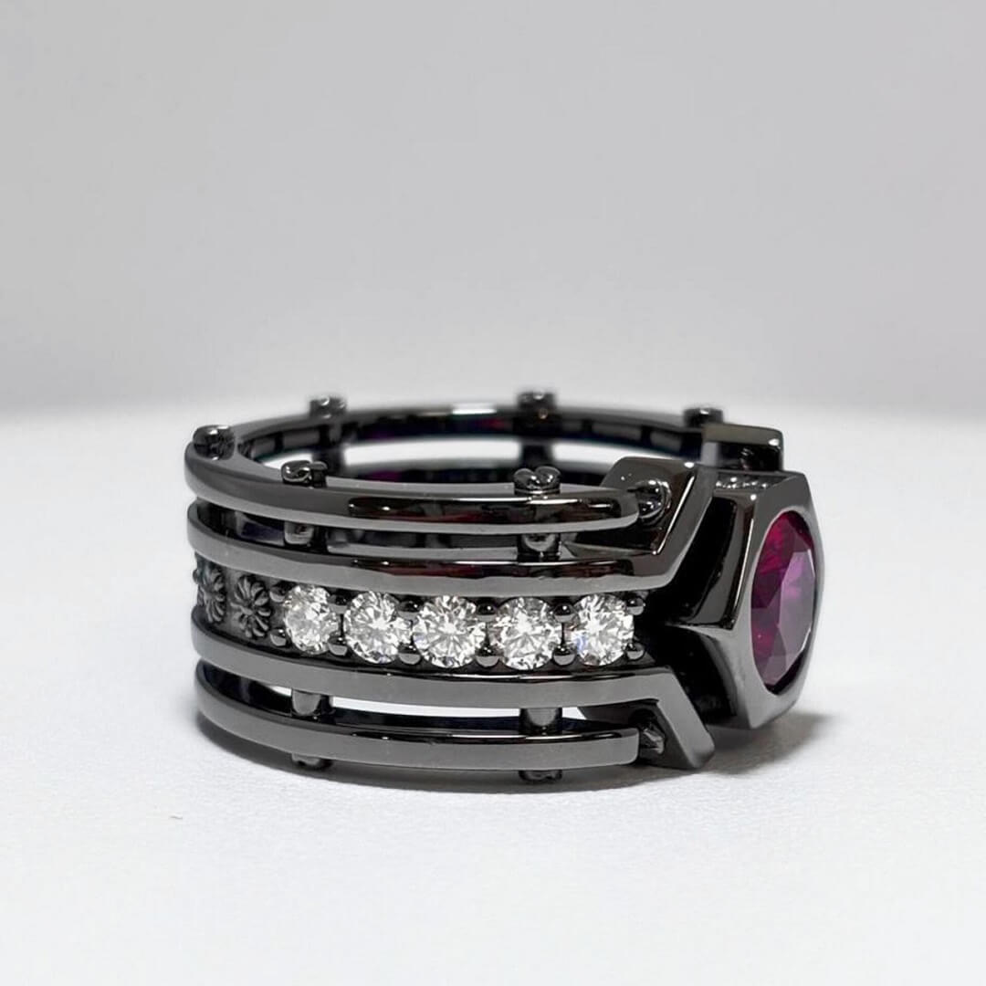 925 Silver Ruby Ring Black Rhoduim - SOPHYGEMS