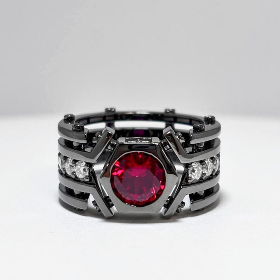 925 Silver Ruby Ring Black Rhoduim - SOPHYGEMS