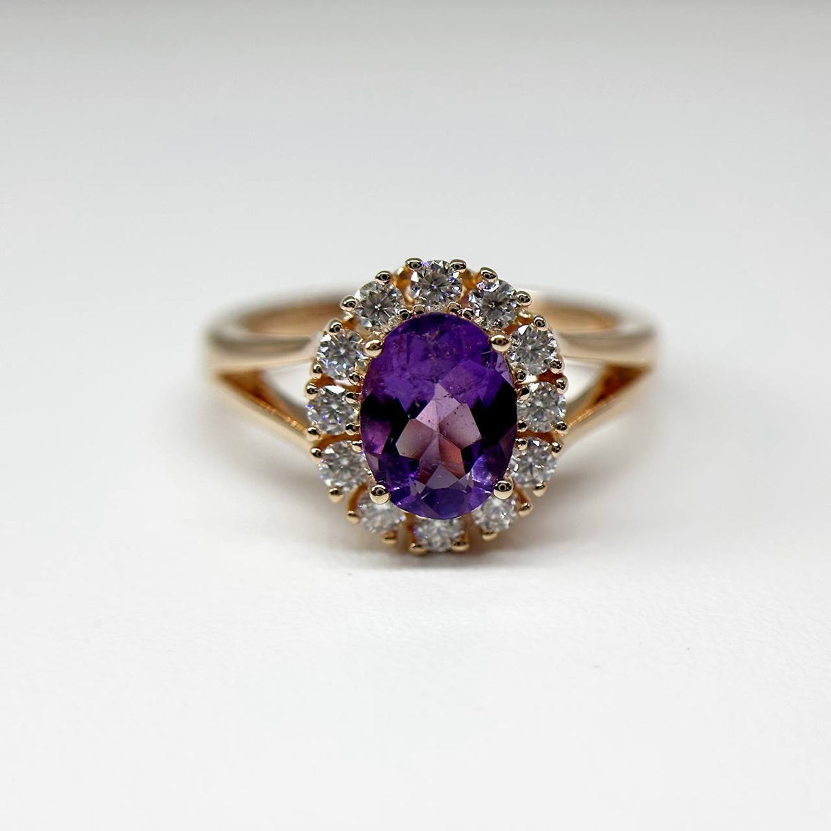 Amethyst and Moissanites 14K Gold Vermeil Silver Ring - SOPHYGEMS
