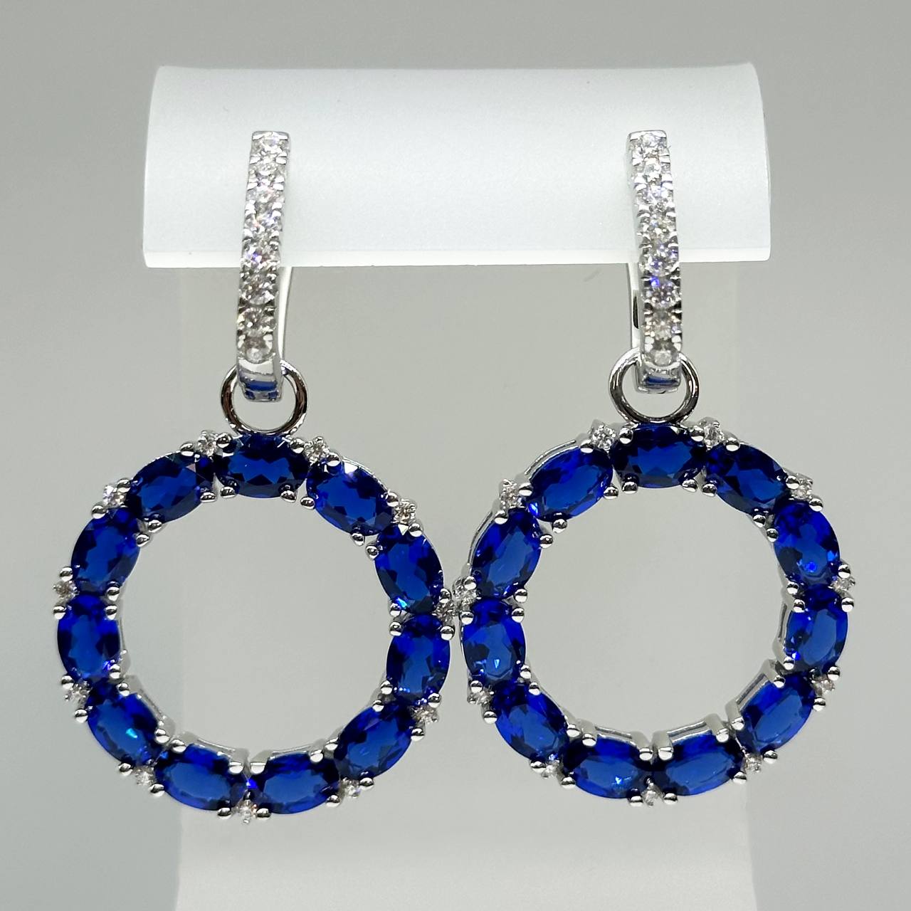 Lab-grown Blue Sapphire Moissanite Silver Earrings - SOPHYGEMS